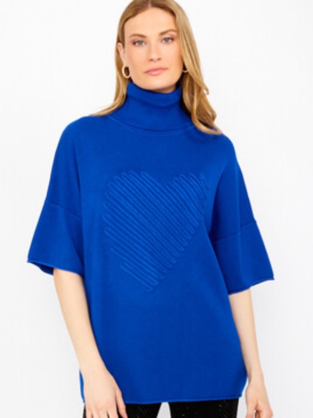 Frank Lyman Royal Blue Textured Heart Turtleneck Sweater Top 243515U Size XL